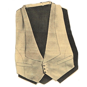Patrón de costura para chaleco de esmoquin/esmoquin de hombre vintage de 96 cm (38") de pecho, de la década de 1930.