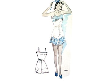 Vintage 90cm 35"  and 102cm/40.2" bust size late 1930s lingerie / underwear/ slip and tap pants/ french knickers set sewing pattern.