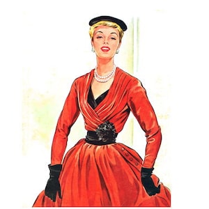 Vintage 92cm/36&quot; bust size 1950s draped front and long sleeve cocktail dress /prom dress/ball gown sewing pattern.