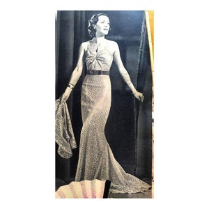 Vintage 40&quot;/102cm bust size 1930s sleeveless evening dress with  skirt back train and short sleeve jacket sewing pattern.