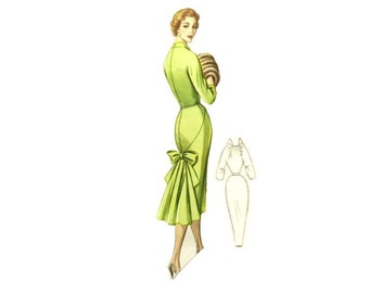 Vintage 92cm/36&quot; bust size 1950s dress with detailed bodice front and pencil skirt with back bow detail sewing pattern
