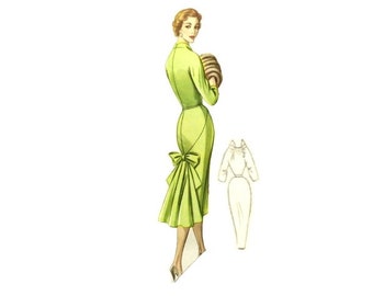 Vintage 92cm/36" bust size 1950s dress with detailed bodice front and pencil skirt with back bow detail sewing pattern