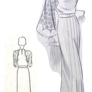 Vintage 40/102cm bust size 1930s formal evening dress sewing pattern. image 3