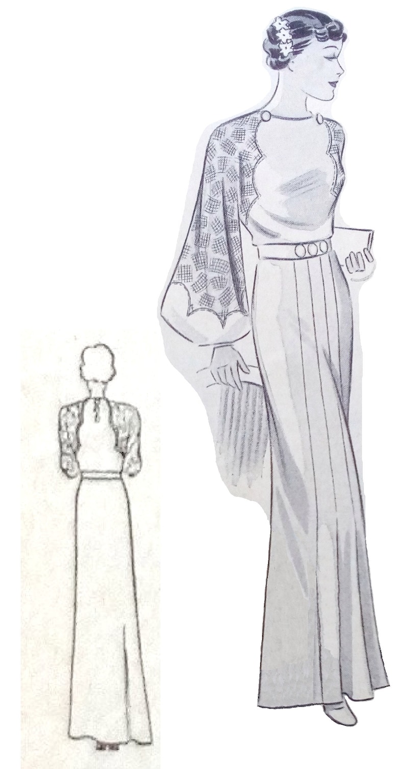 Vintage 40/102cm bust size 1930s formal evening dress sewing pattern. image 3