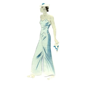 Vintage 104cm/40&quot; bust size 1930s beach suit / high waist wide leg trousers and halterneck top sewing pattern