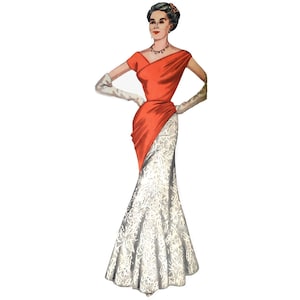 Vintage 96cm/38&quot; bust size 1950s short sleeve floor length formal evening dress /prom dress/ball gown sewing pattern.