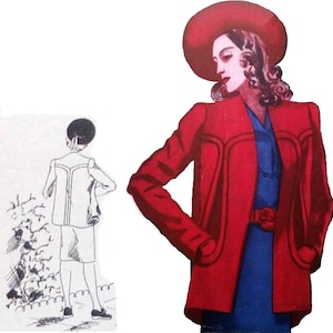 Vintage 92cm/ 36&quot; bust size 1940s jacket sewing pattern.