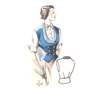 Vintage 102cm/40.16&quot; bust size 1950s double breast button closure fitted waistcoat sewing pattern