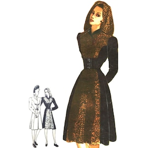 Vintage 96cm / 38" bust size 1940s winter coat with hood sewing pattern.