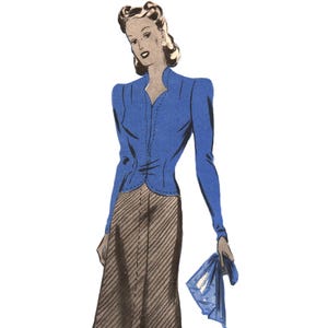 Vintage 112cm/ 44&quot; bust size 1940s long sleeve blouse sewing pattern.