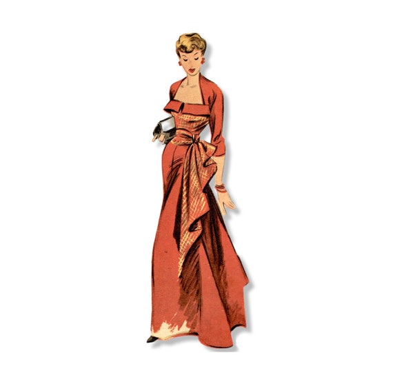 A Model Wearing A 1940s Style Evening Gown by John Rawlings