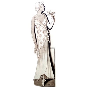 Vintage 36&quot;/92cm bust size 1930s sleeveless wrap bodice with wide skirt flounce formal dress, evening dress sewing pattern.