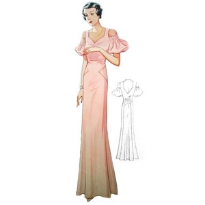Vintage 36&quot; / 92cm bust size 1930s formal dress, evening dress sewing pattern.