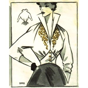 Vintage 92cm/36&quot; bust size 1950s 3/4th length kimono sleeve stand-up collar blouse/shirt sewing pattern