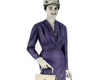 Vintage 120cm 47" bust size 1950s ruched front midriff part dress sewing pattern