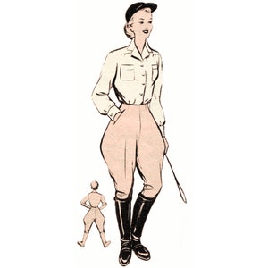 Vintage 72cm/28" waist size early 1950s horse riding pants / jodhpur pants sewing pattern.