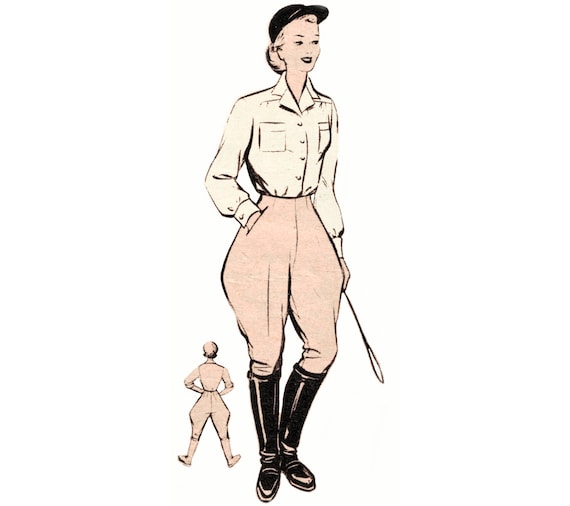 Vintage 72cm/28" waist size early 1950s horse riding pants / jodhpur pants sewing pattern.