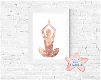 Rose Quartz Lotus Yoga Pose, Healing Stones, Spiritual Art Prints, Home Decor Printable Art, Yoga Art Prints, Yoga Space, Meditation Art,