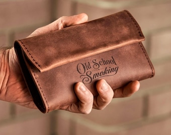 Leather Tobacco Pouch, Full Grain Leather Tobacco Case, Smoking Pouch for Tobacco Storage, Travel Tobacco Holder