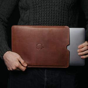 Leather Laptop Sleeve for MacBook Neo 13″ and Large Notebooks, Full-Grain Crazy Horse Leather Case, Custom Size Laptop Cover