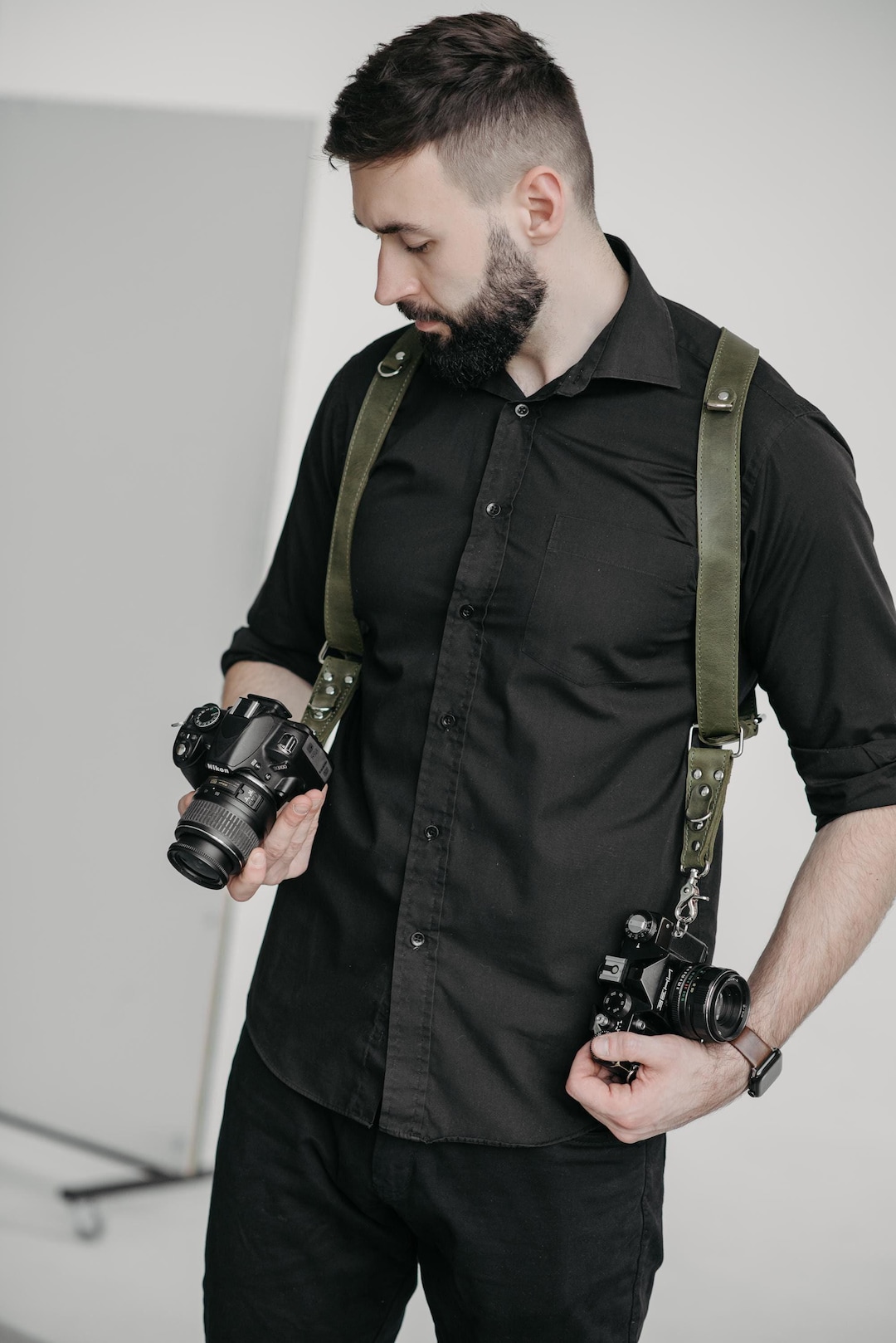 Custom Dual Leather Camera Strap, Adjustable Double Camera Harness ...
