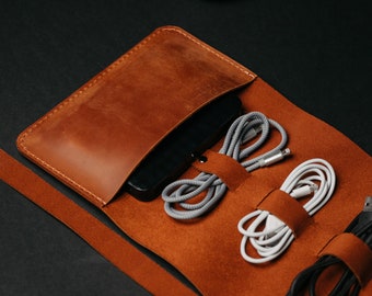 Cord Roll Organizer Personalized Travel Gift, Custom Cable Management Tech Holder