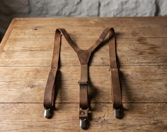 ヴィンテージレザーサスペンダー、ハンドメイドYバックストラップ