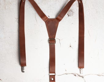 Leather Suspenders for Men, Handmade Y-Back Straps, Adjustable Fit, Wedding Groomsmen Gift, Formal Attire
