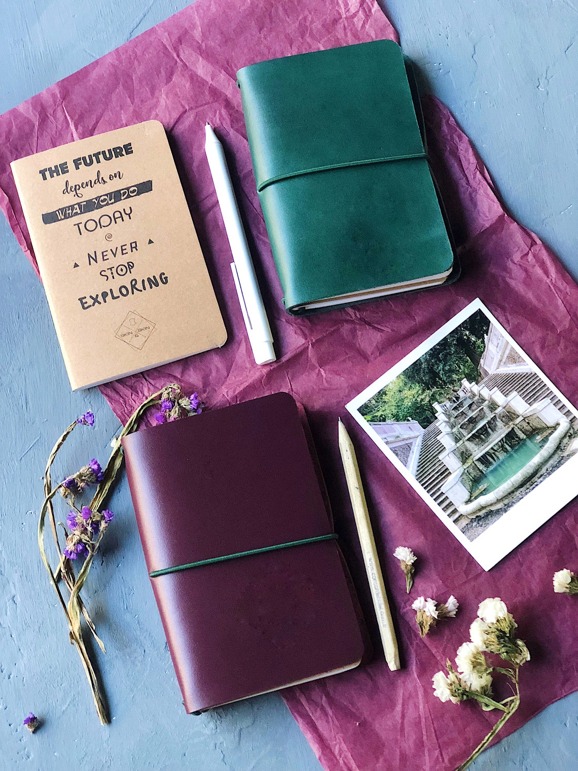 Custom traveler notebook green leather journal stationary Etsy