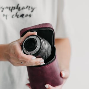 Personalized Leather Soft Lens Bag, Leather Camera Lens Holder, Photographer Gift
