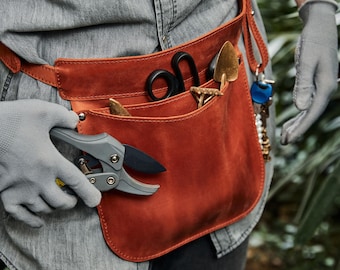 Leather Gardening Tool Belt, Full Grain Leather Waist Bag, Garden Tool Organizer Pouch, Work Belt for Tools, Gift for Gardener