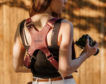 Correa para fotógrafo profesional, arnés de cámara de doble hombro, correa de cuero multicámara, equipo para eventos, regalo de fotografía