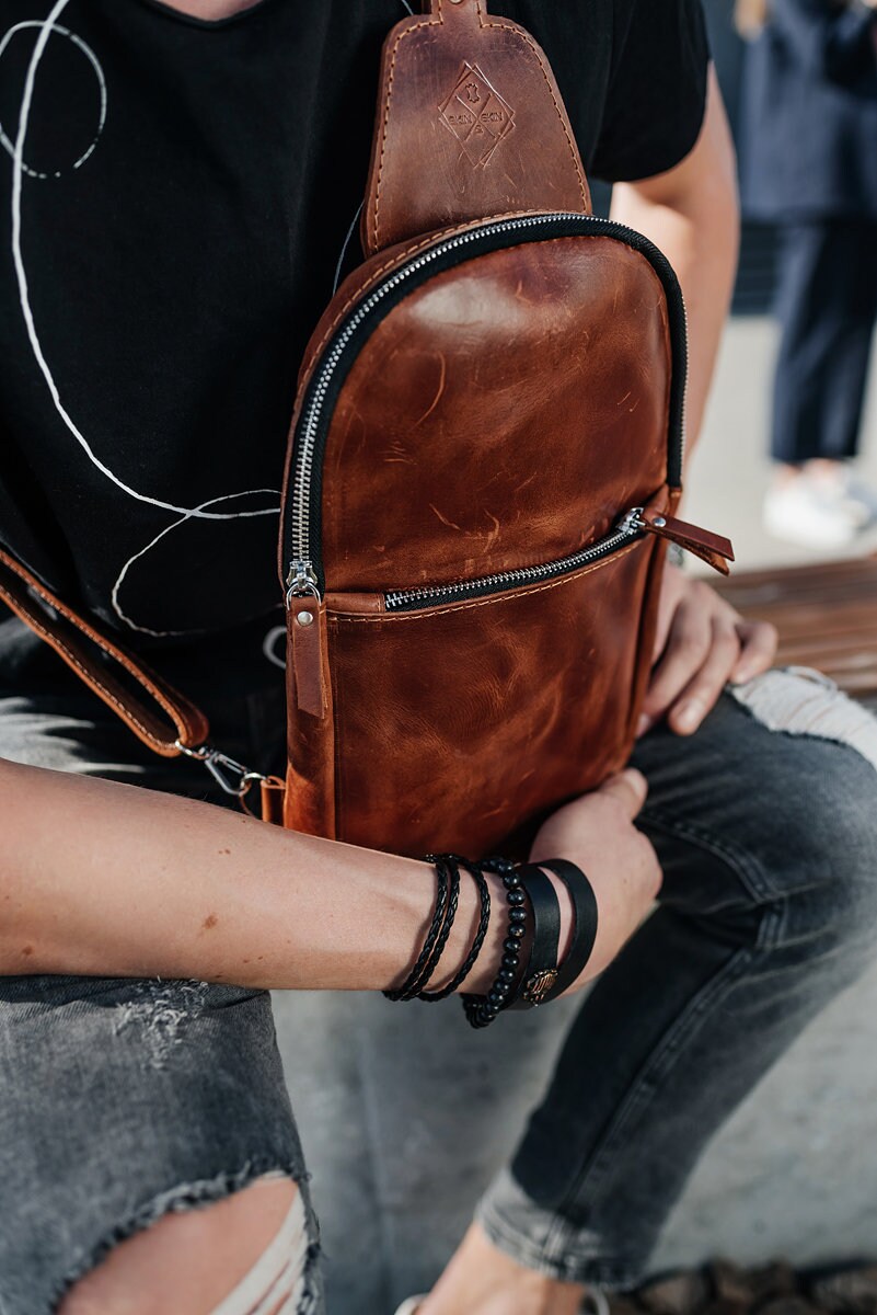 Leather bag sling leather bag sling bag vintage bag Etsy