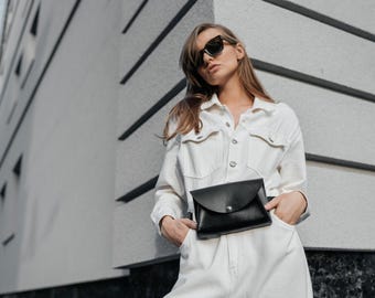 Custom bum bag, women fanny pack, black waist purse, leather belt or hip pouch, mini handbag, travel accessories