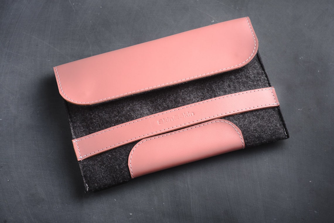Custom laptop case pink leather tablet bag minimalist gift Etsy