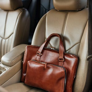 Maletín para portátil de piel color coñac, bolso de oficina, bolso de mano para ordenador, bolso de hombro, regalos para el Día del Padre, accesorios de piel para él, regalo para papá.