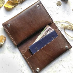Organizador de billetera de viaje, monedero de cuero para efectivo y monedas, tarjetero para hombre, funda para pasaporte y teléfono, accesorios de cuero para él, regalo para papá.