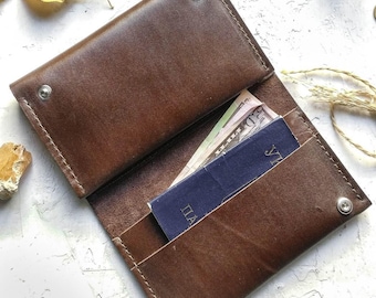 Organizador de billetera de viaje, monedero de cuero para efectivo y monedas, tarjetero para hombre, funda para pasaporte y teléfono, accesorios de cuero para él, regalo para papá.