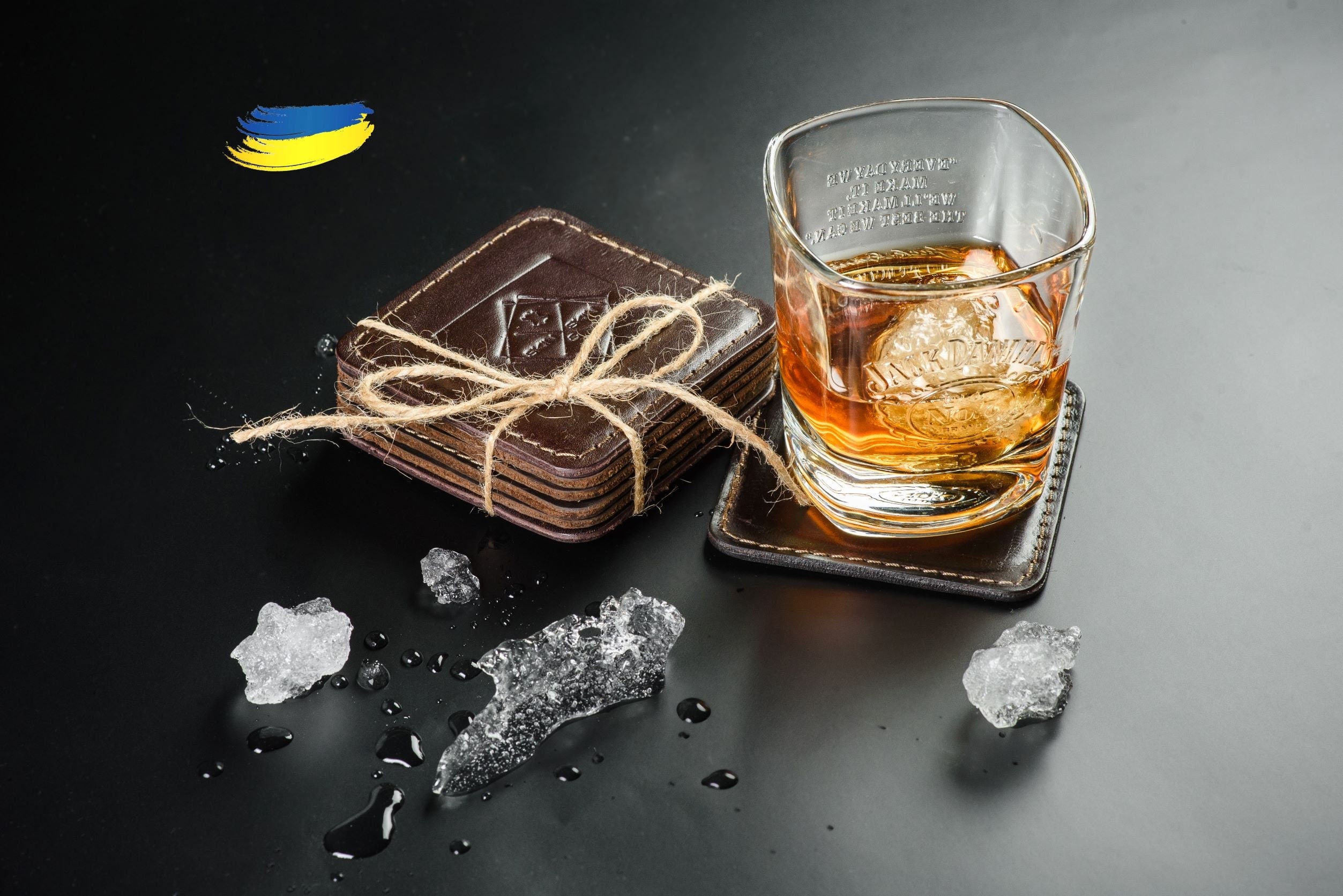 Sous-Verres en Cuir Personnalisés, Porte-Gobelet Monogrammé Marron Personnalisé, Ensemble de Sous-Ve