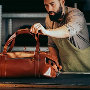 Brown Leather Duffel Bag, Custom Travel Bag, Handmade Overnight Duffle, Weekender Bag, Brother Gift