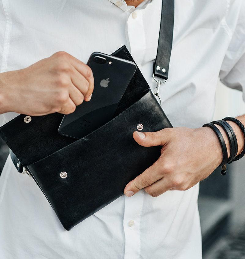 Travel Crossbody Bag, Men Black Waist Purse, Hip Bum Handbag