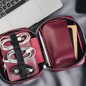 Kabel-Organizer, benutzerdefinierter Reise-Kabel-Organizer, Leder-Ladegerät-Aufbewahrung, Koffer für elektronisches Zubehör, Frauen Geschenk