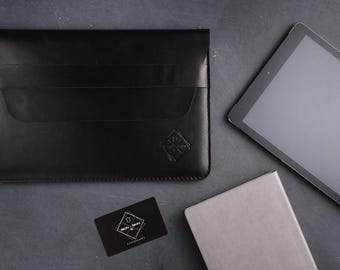 Classic Black Leather iPad Pro 11 Sleeve, 13'' Macbook Neo, Business Travel Organizer, Samsung tablet cover, Father's Day Gift, Groom's Gift