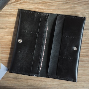 Cartera larga para tarjetas con bolsillo para monedas, bolsa de viaje personalizada para hombre, monedero negro con cremallera y asa, cartera de motociclista plegable, billetera delgada grabada imagen 5
