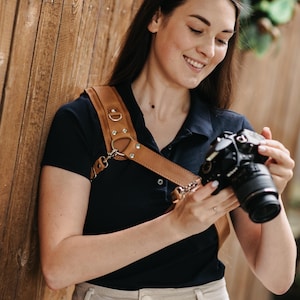 Adjustable Leather Camera Sling for DSLR or Mirrorless, Crossbody One Camera Strap, Custom Engraved Photographer Gift