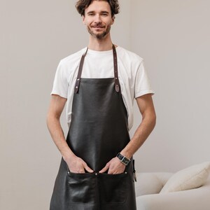 Personalized Leather Apron for Chef, Barista, BBQ Master, Handmade Grainy Leather Work Apron with Tool Pocket & Custom Patch