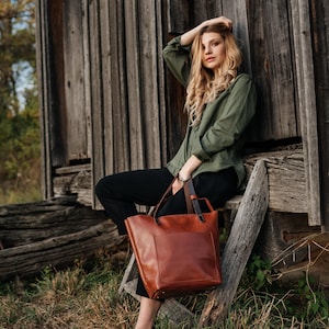 Brown Leather Tote Bag for Women, Handcrafted Handbag Shopper, Soft Leather Purse, Everyday Carryall