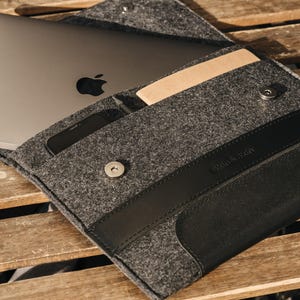 MacBook Pro leather and felt case 13 14 15 16 in. Apple Air M1/M2 laptop sleeve