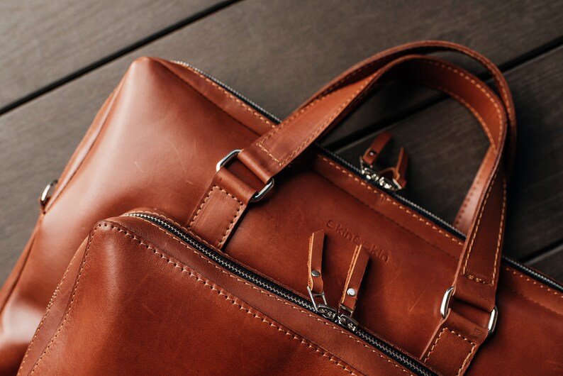 Cognac leather laptop briefcase men office bag computer Etsy