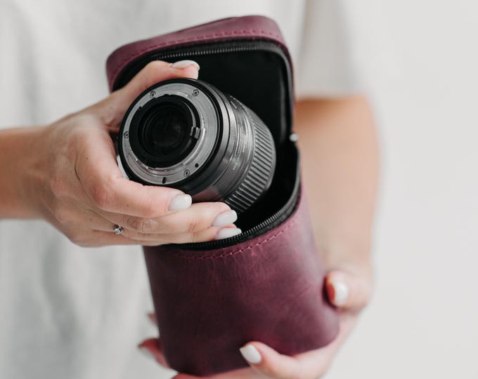 Personalized Leather Soft Lens Bag, Leather Camera Lens Holder, Photographer Gift
